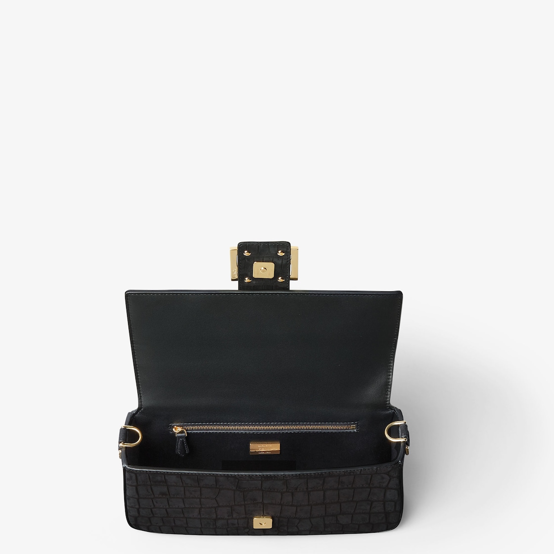 FENDI Baguette Black nubuck crocodile leather bag - Image 4